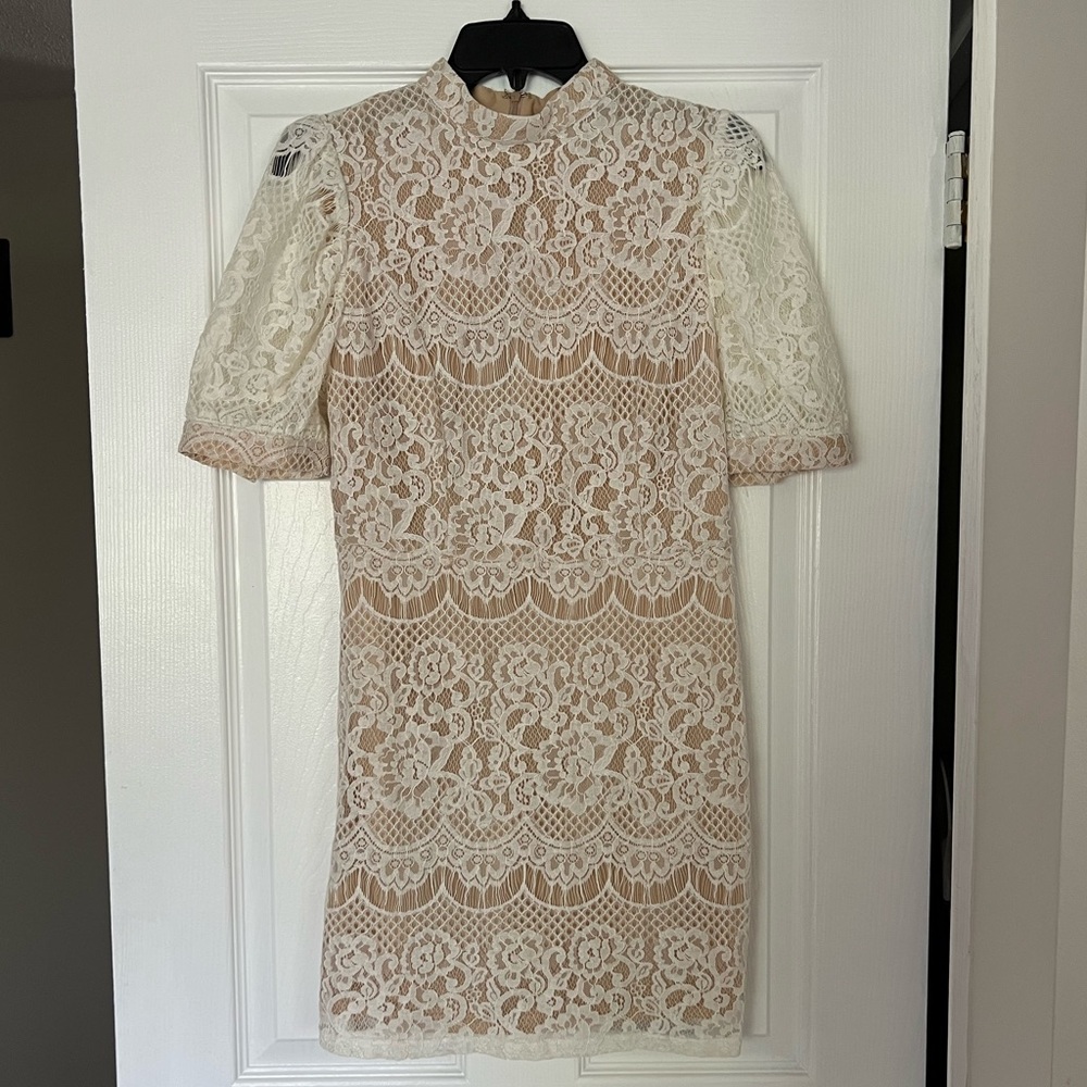 White Lace Dress with puff sleeves - A. Calin by Flying Tomato
